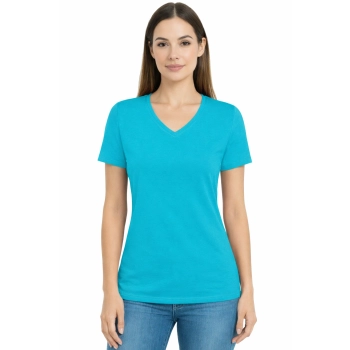 T-shirt Damski turkusowy dekolt w serek roz. L